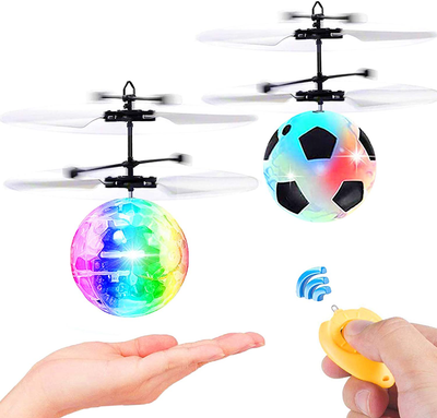 Aircraft Toy 2 Pack Flying Ball Toys Drones, RC Flying Toy for Kids Boys Girls Gifts Hand Controlled Helicopter Infrared Induction Flying Light up Ball with 2 Remote Controller for Indoor Outdoor