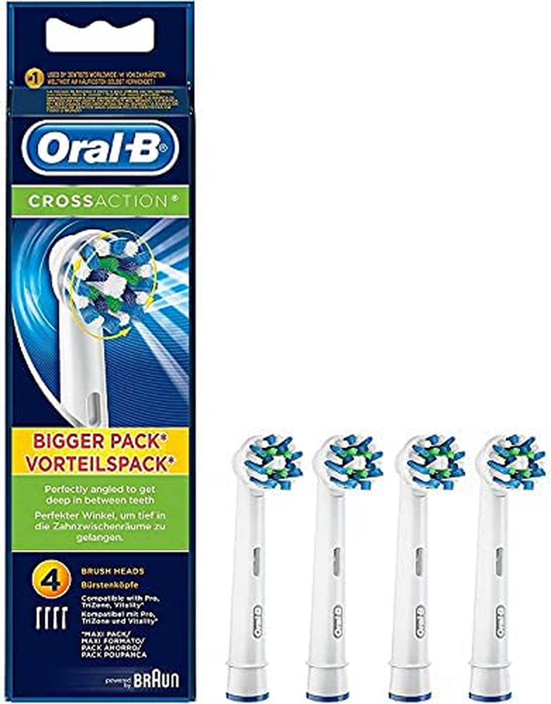 Oral-B Genuine CrossAction Replacement White Toothbrush Heads, Refills for Electric Toothbrush, Angled Bristles