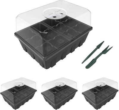 3 Pack-Set Garden Propagator Seed Tray Kits with 12 Cells Per Tray (36-Cells Total)