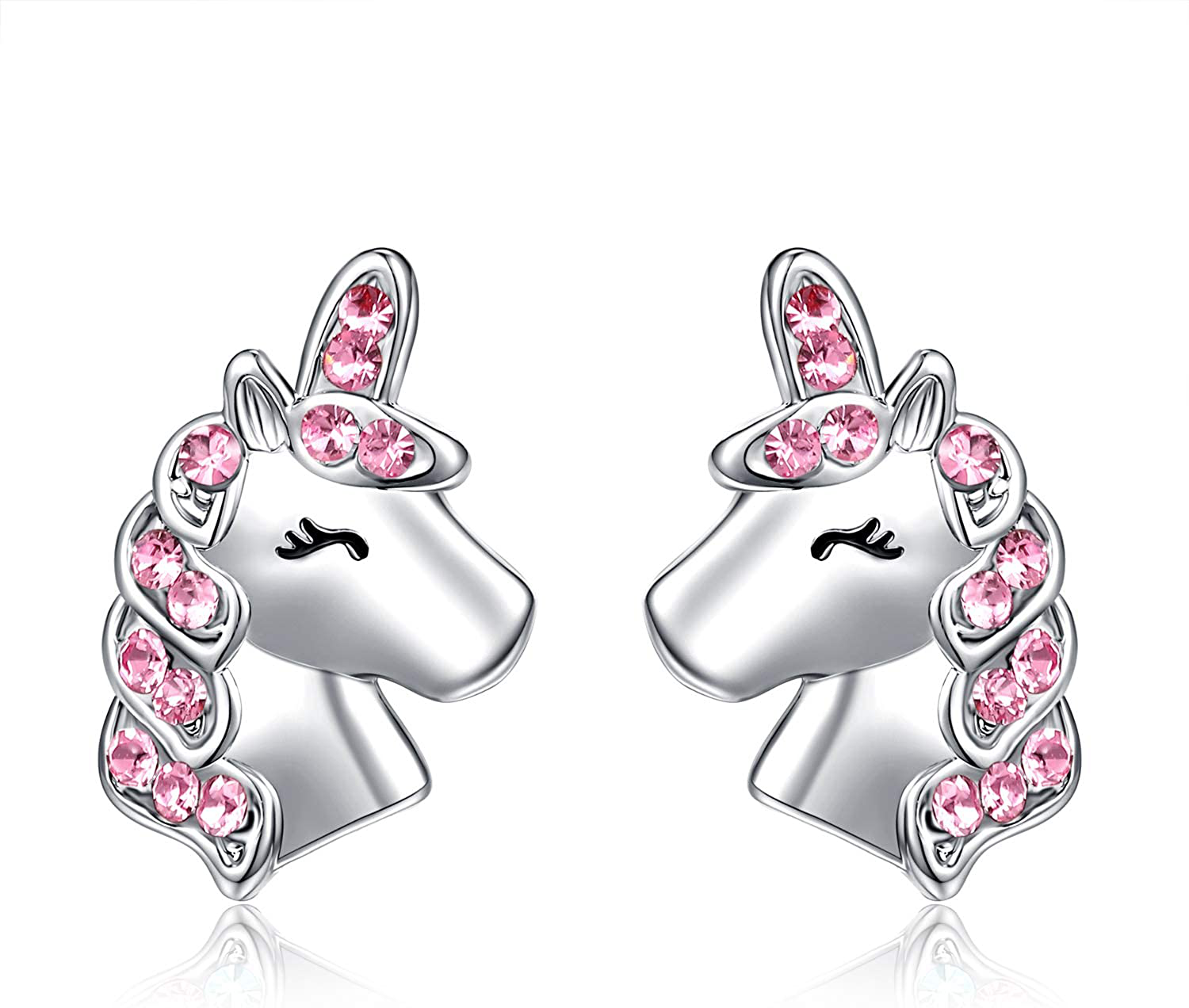 UNGENT THEM Silver Unicorn Stud Earrings for Little Girls Hypoallergenic CZ Unicorn Lovely Gifts for Daughter Birthday Party