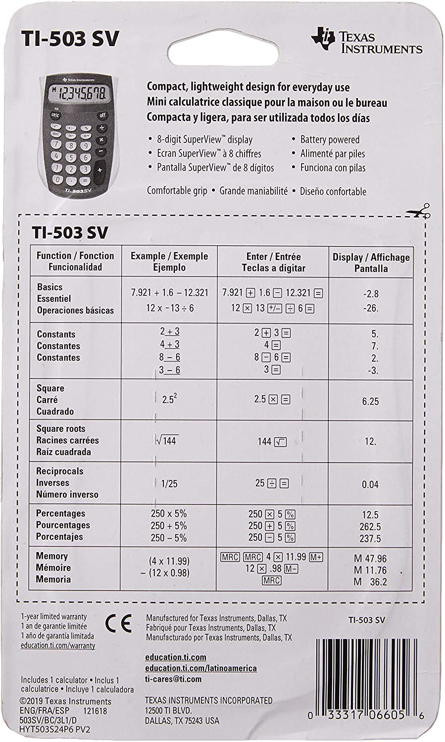 Texas Instruments TI-503 SV Standard Function Calculator