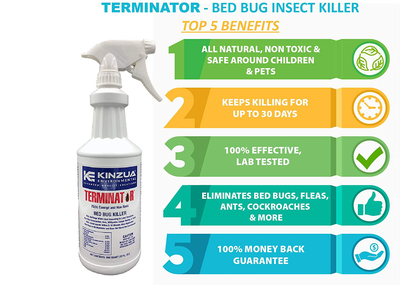 Terminator (32 oz) | Bed Bug, Ant, Flea & Cockroach Killer | All Natural, Non-Toxic, Child & Pet Friendly, 100% Effective, Fast Acting, Stain & Odor Free, Extended Protection 30 Days (32 oz)