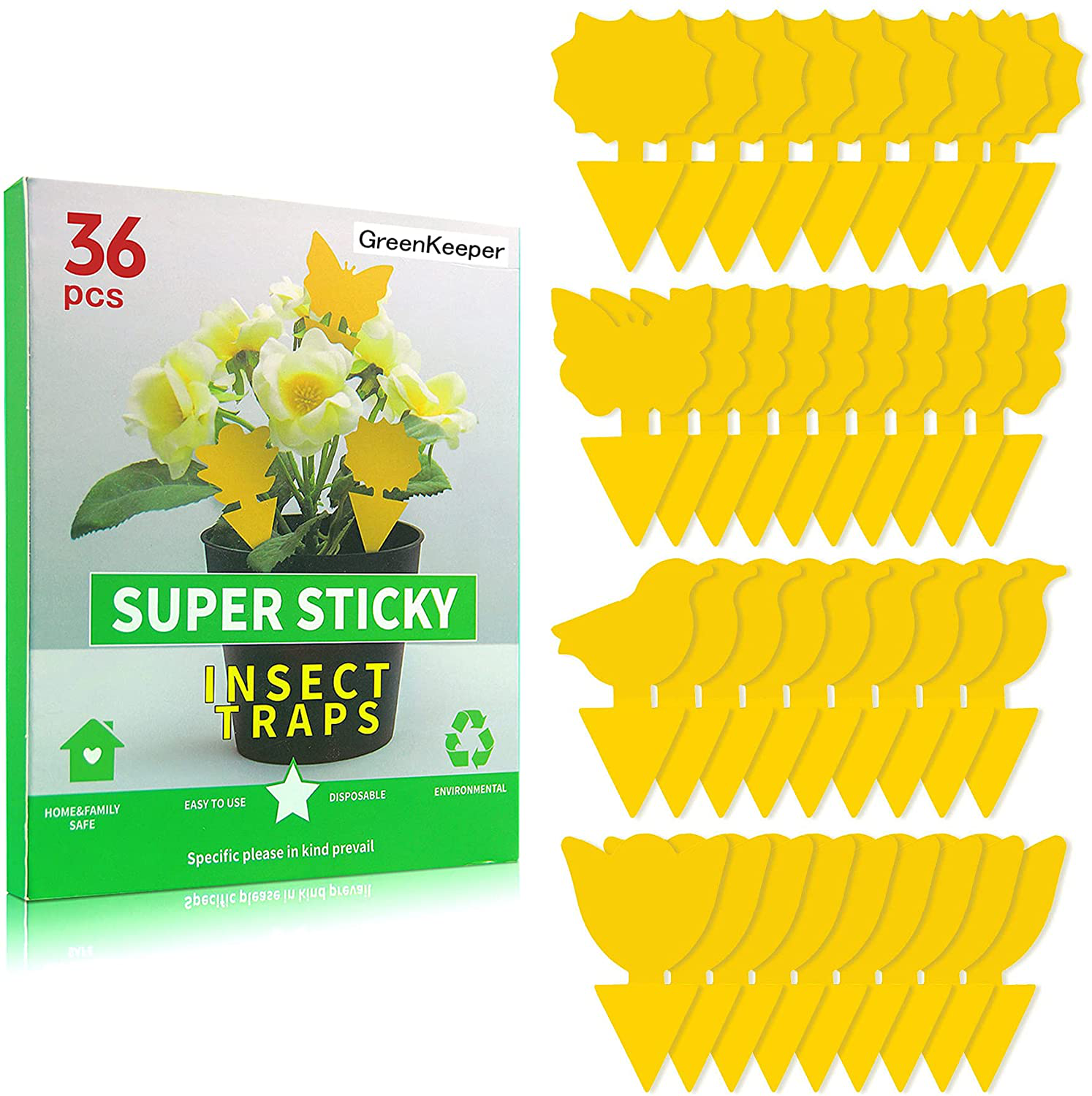 36 Pcs Sticky Traps for Fruit Fly, Whitefly, Fungus Gnat, Mosquito and Bug, Yellow Sticky Insect Catcher Traps for Indoor/Outdoor/Kitchen, Extremely Sticky Fly Trap, Non-Toxic, 4 Shapes