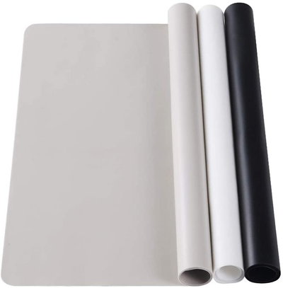 3 Pack Large Silicone Sheets for Crafts, Liquid, Resin Jewelry Casting Molds Mat, Silicone Placemat. Black & Gray & Beige (15.7 x 11.8 inch）