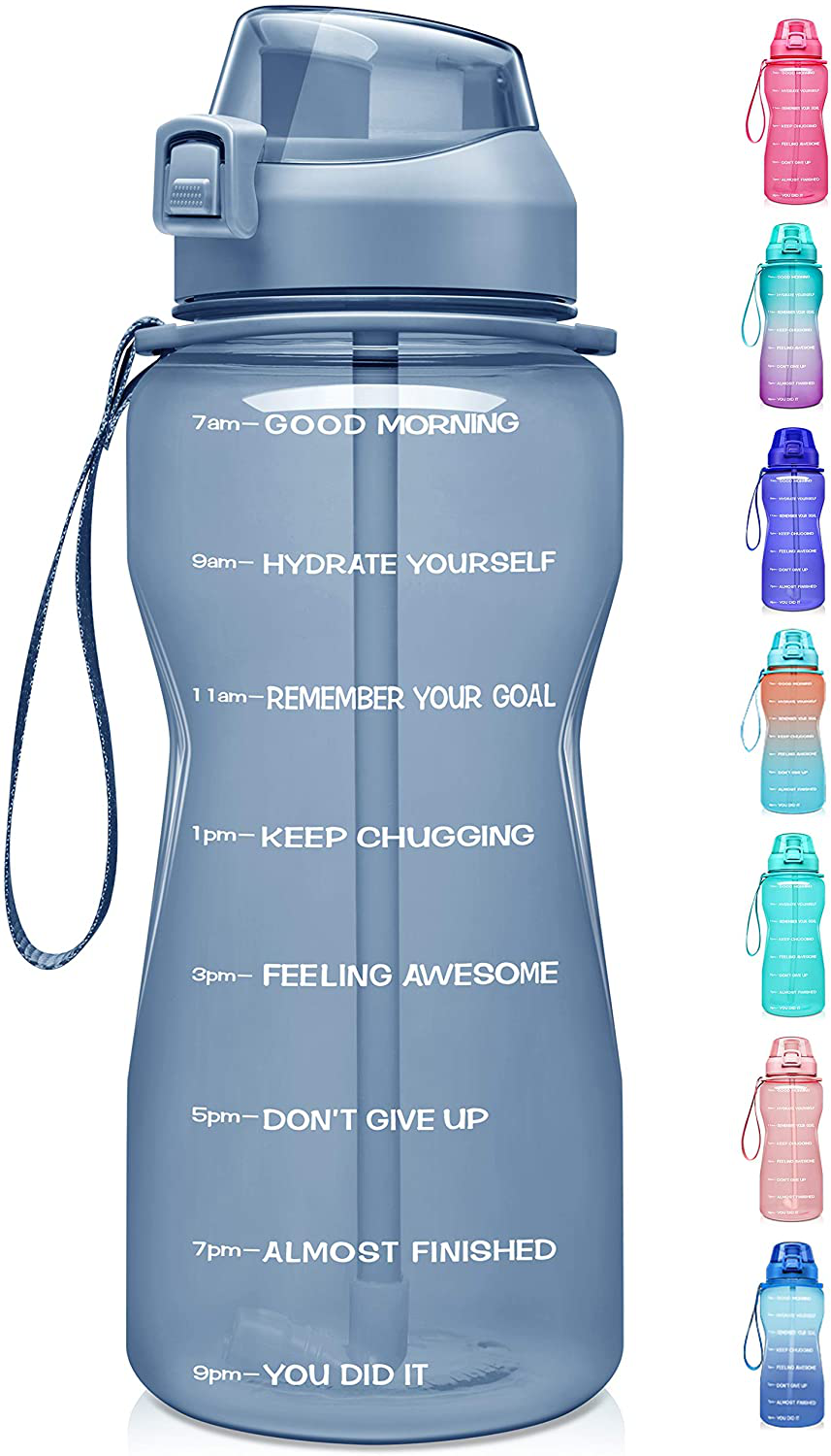 Fidus Large Half Gallon/64oz Motivational Water Bottle with Time Marker & Straw,Leakproof Tritan BPA Free Water Jug,Ensure You Drink Enough Water Daily for Fitness,Gym and Outdoor Sports