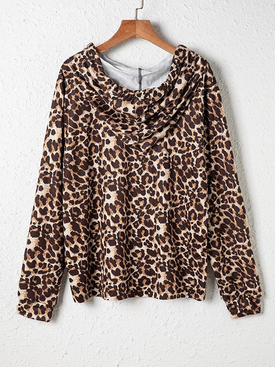 SheIn Women's Plus Leopard Print Drawstring Hoodie Long Sleeve Pullover Sweatshirt