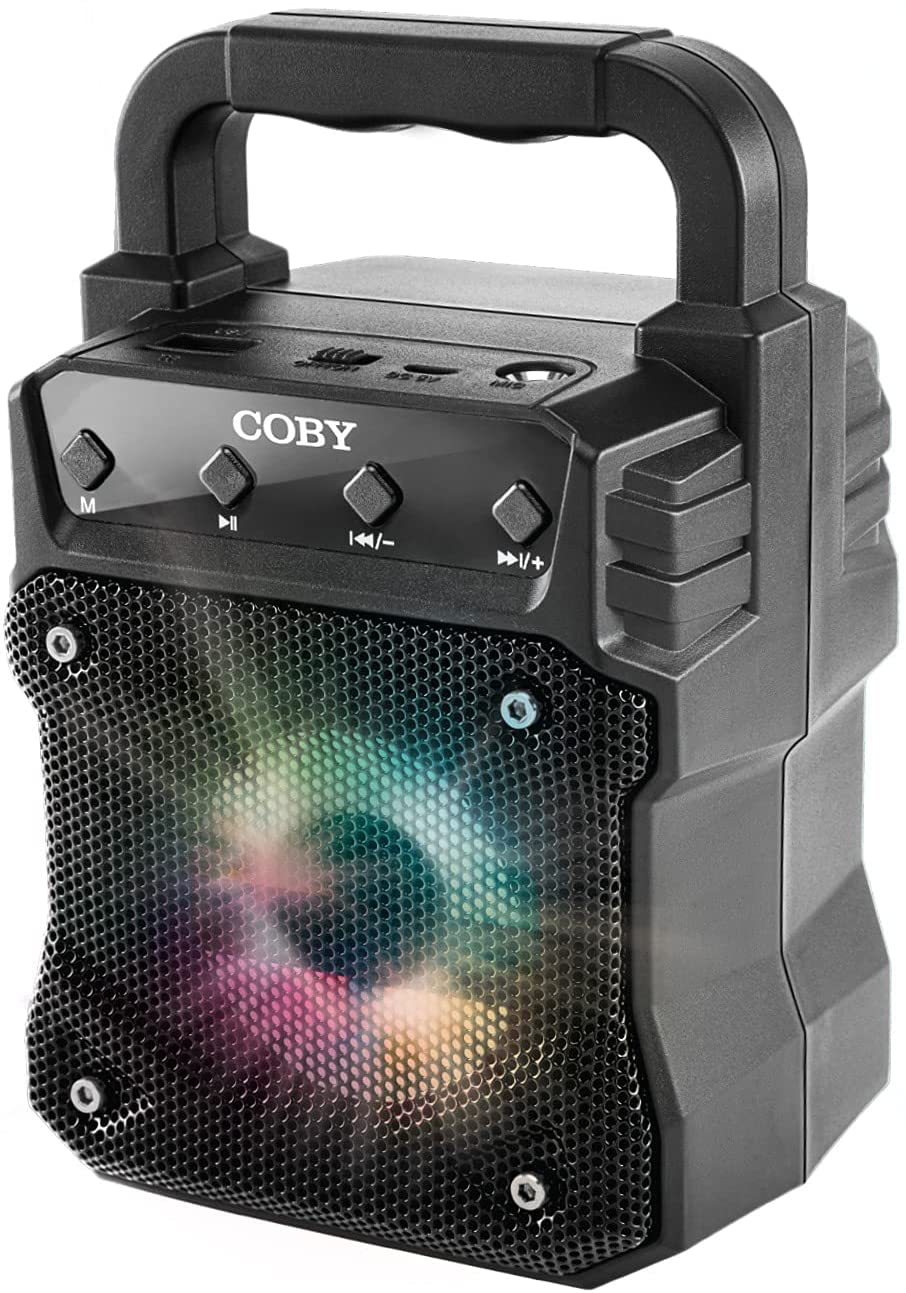 Coby Portable Bluetooth Speaker | Wireless PA System with FM Radio | Microphone Input | Karaoke Machine with Lights | Perfect for Kids Adults Outdoors
