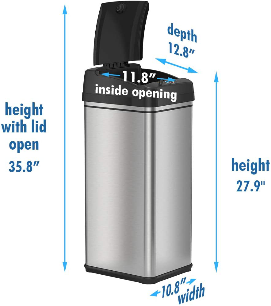 Automatic Trash Can with Odor-Absorbing Filter and Lid Lock, Power by Batteries (not included)