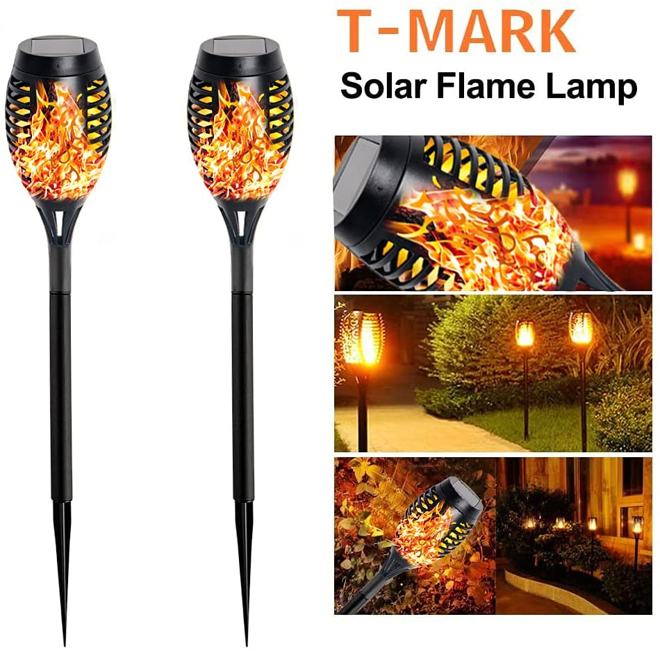 T-Mark Solar Lights Outdoor, Waterproof Flickering Lights Outdoor Solar Spotlights Landscape Decoration Lighting Dusk to Dawn Auto On/Off Security Torch Light for Patio Driveway, 6 Pack