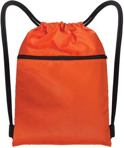Drawstring Strings Bags with Pockets Sports Athletic School Travel Gym Cinch Sack Lightweight Backpack for Men and Women, Orange