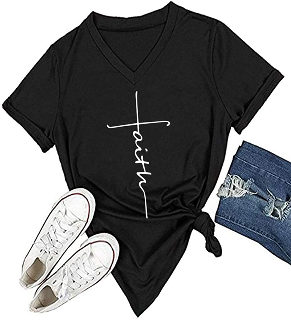 DANVOUY Women's V-Neck Summer Casual Letters Printed Short Sleeves Graphic T-Shirt