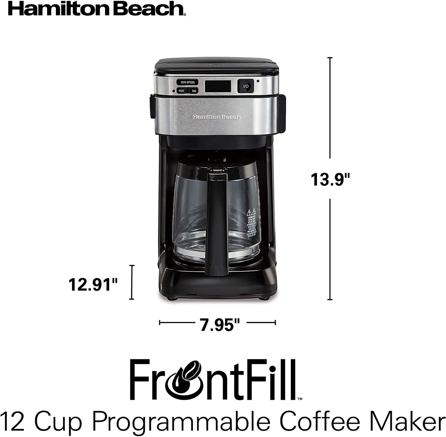 Hamilton Beach Programmable Coffee Maker, 12 Cups, Front Access Easy Fill, Pause & Serve, 3 Brewing Options, Black (46310)