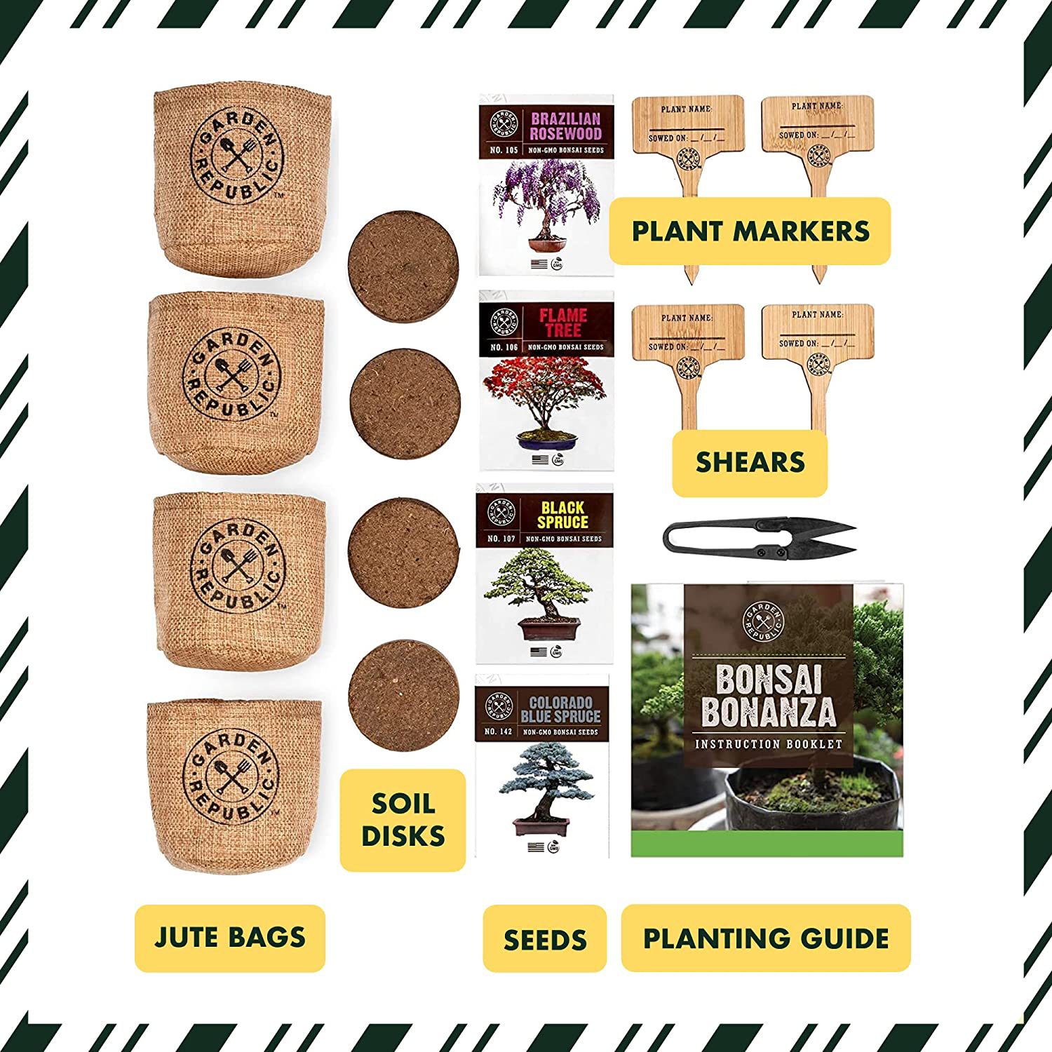 Bonsai Tree Seed Starter Kit - Mini Bonsai Plant Growing Kit, 4 Types of Seeds, Potting Soil, Pots, Pruning Shears Scissor Tool, Plant Markers, Wood Gift Box, Indoor Garden Gardening Gifts Ideas