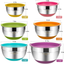 Mixing Bowls with Airtight Lids, 6 piece Stainless Steel Metal Bowls by Umite Chef, Colorful Non-Slip Bottoms Size 7, 3.5, 2.5, 2.0,1.5, 1QT, Great for Mixing & Serving