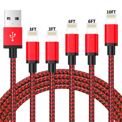 Iphone Charger, Lightning Cable Mfi Certified 5Pack-3/3/6/6/10Ft Long Nylon Braided Fast Charging Data Sync Cord Compatible with Iphone 12/11/Pro/Xs Max/X/8/7/Plus/6S/6/Se/5S