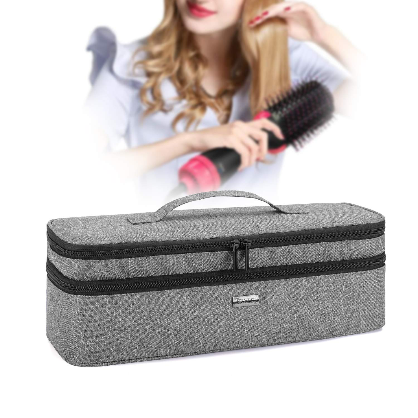 Teamoy Double-Layer Travel Storage Bag Compatible with Revlon One-Step Hair Dryer And Volumizer Hot Air Brush and Attachments, Gray(Bag Only))