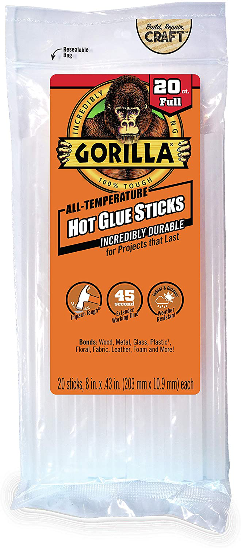 Gorilla Dual Temp Mini Hot Glue Gun Kit with Hot Glue Sticks