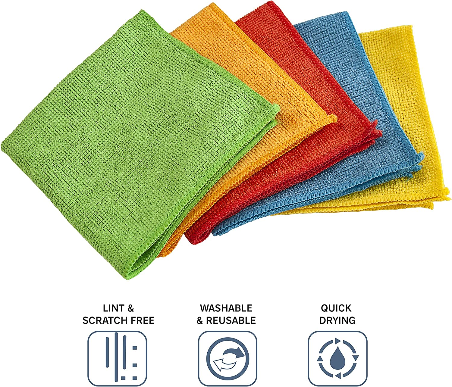 Microfiber Cleaning Cloths for Home, Kitchen, and Auto Detailing, 11.5 by 11.5 Inches, 5 Colors, 25 Pack