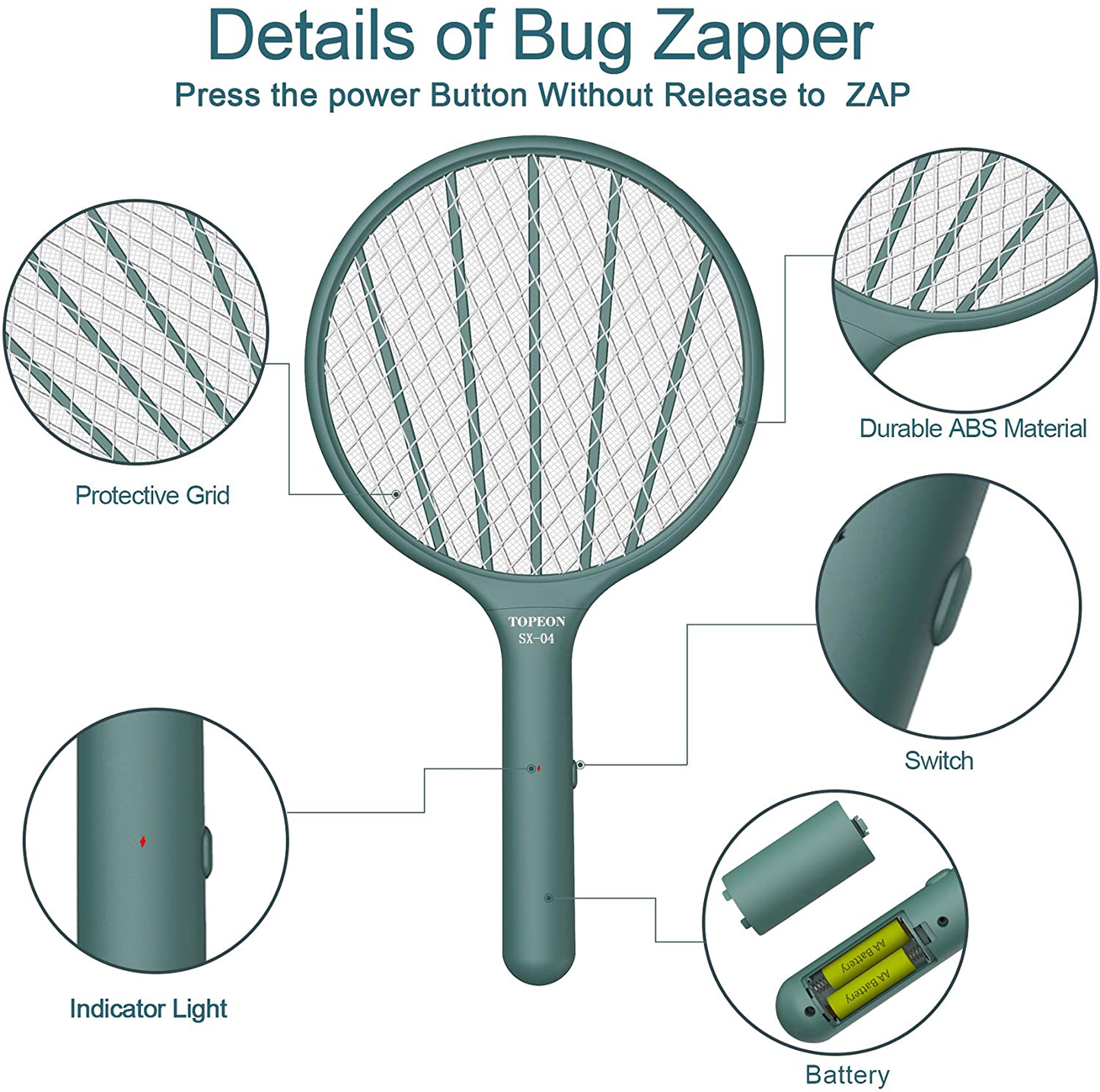 Bug Zapper Electric Fly Swatter,Handheld Mosquito Zapper Killer,3000volt Insect Fly Trap,Fly Zapper Racket for Indoor and Outdoor Pest Control (Blue)