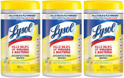 Lysol Disinfectant Wipes, Multi-Surface Antibacterial Cleaning Wipes, For Disinfecting and Cleaning, Lemon and Lime Blossom, 240 Count (Pack of 3)