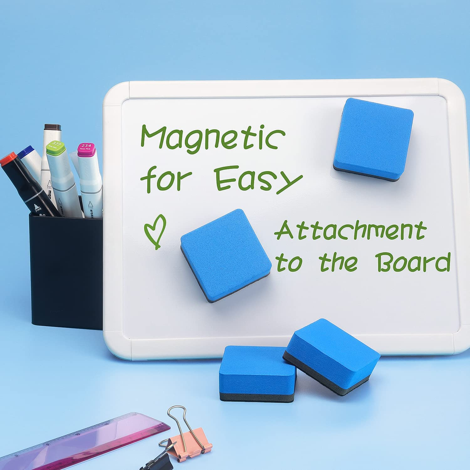 12 Pack Magnetic Whiteboard Eraser, Dry Eraser Board Erasers, Dry Erasers for White Board, Whiteboard Erasers for Kids Classroom, Blue