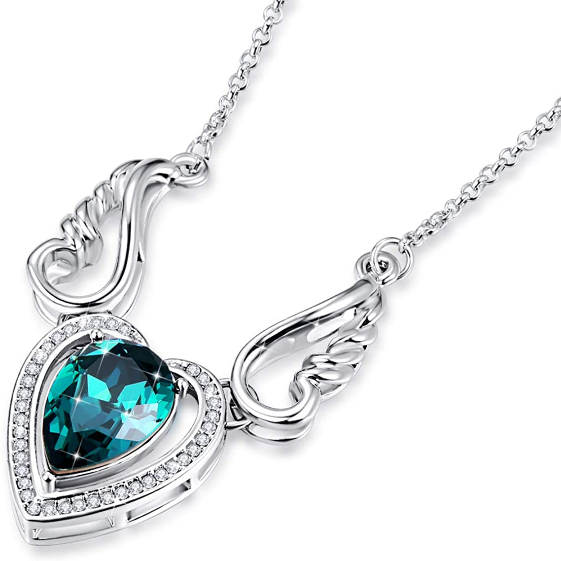 Angel Wing Heart Pendant Necklace White Gold Plated with Austrian Crystal Best Gift for Her