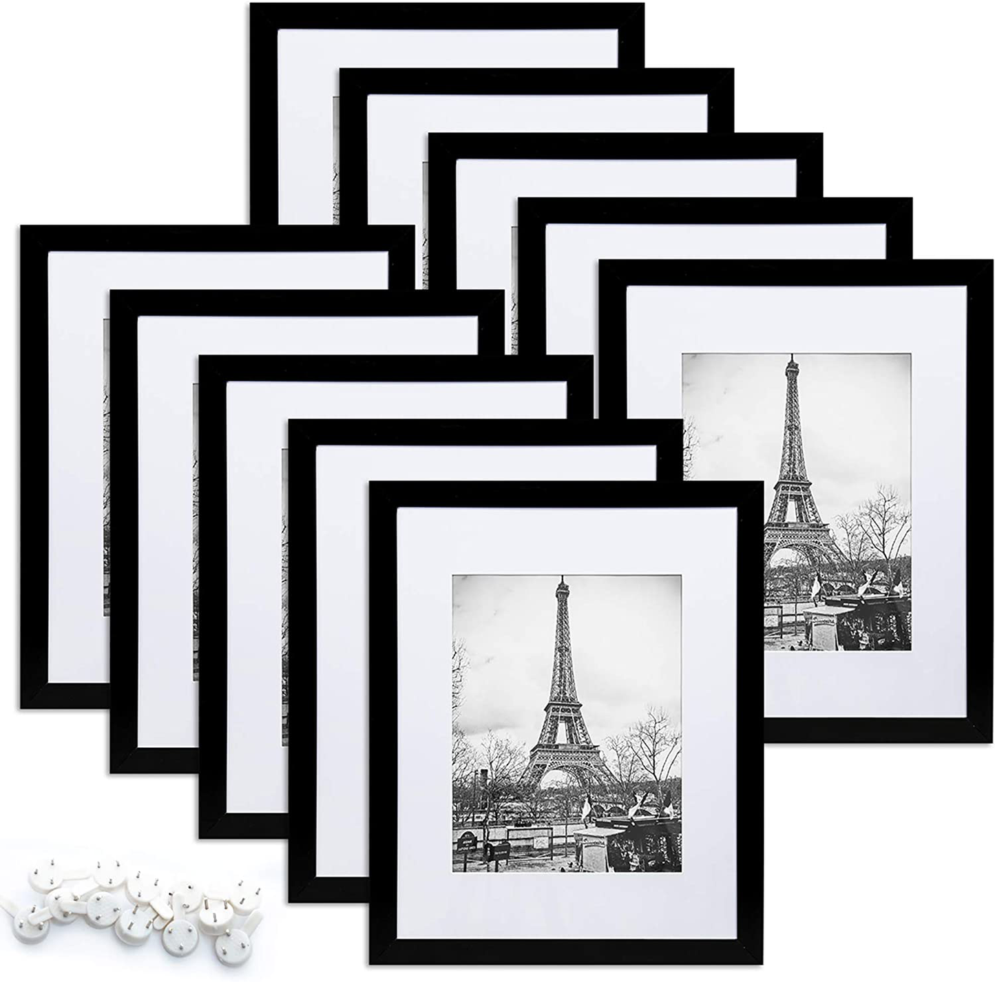 upsimples 8x10 Picture Frame Set of 10,Display Pictures 5x7 with Mat or 8x10 Without Mat,Multi Photo Frames Collage for Wall or Tabletop Display,Black