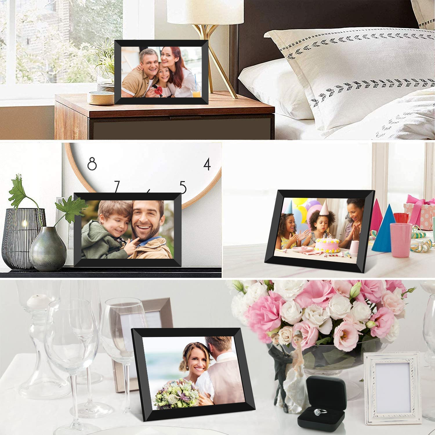Digital Picture Frames, Electronic Photo Frame, IPS Screen 16:10 Upgrade Design, Photo/Music/Video Player/Calendar/Alarm with Remote Control, Support USB or SD Card, Auto-Rotate Wall Mountable, 8 Inch