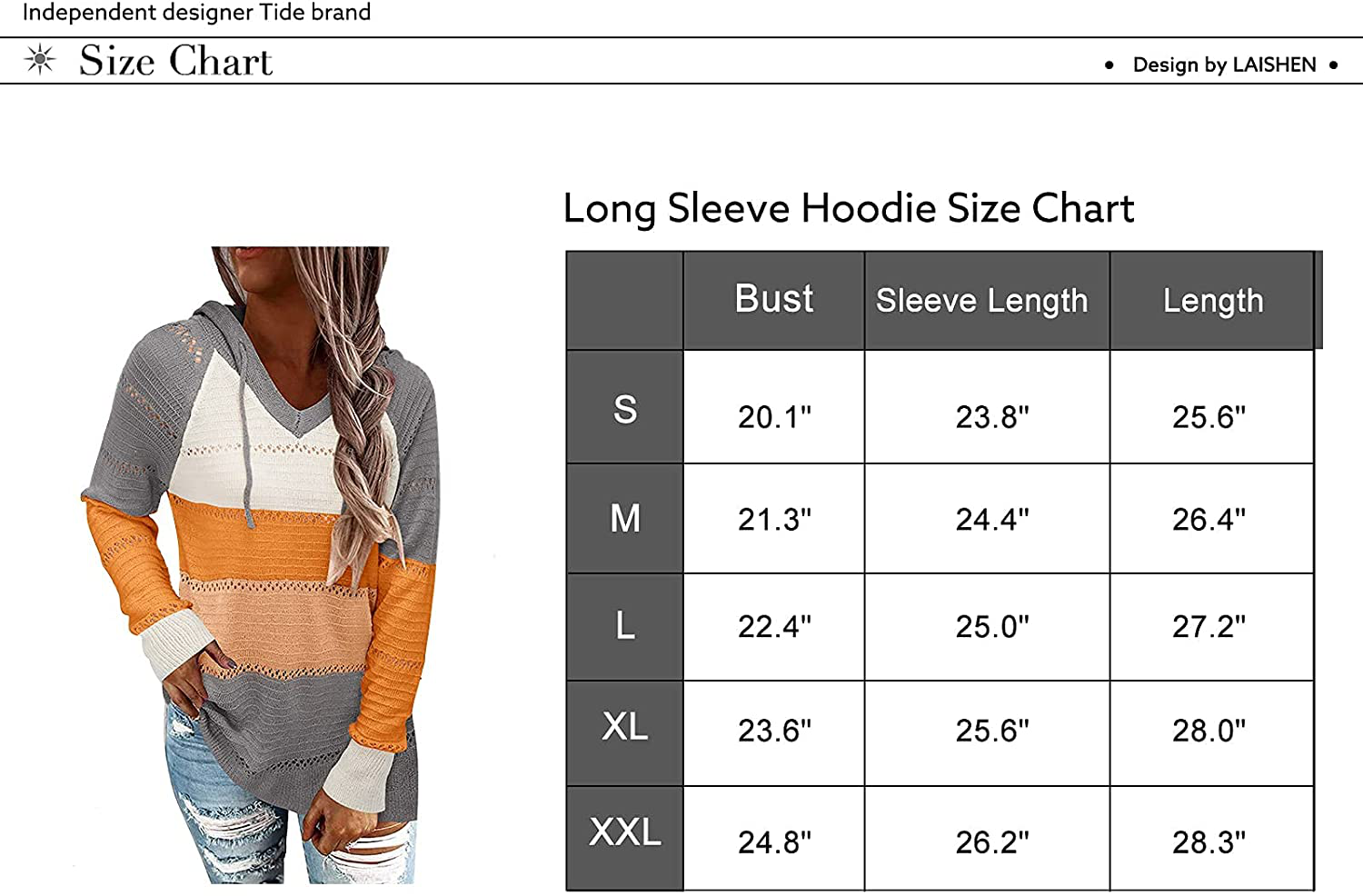 LAISHEN Womens Striped Color Block Hoodies Sweater Casual Long Sleeve V Neck Drawstring Pullover Sweatshirts