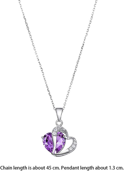 Fashion Crystal Necklace Purple Heart Shape Rhinestone Charm Pendant Necklace Charm Chain Jewelry Gift