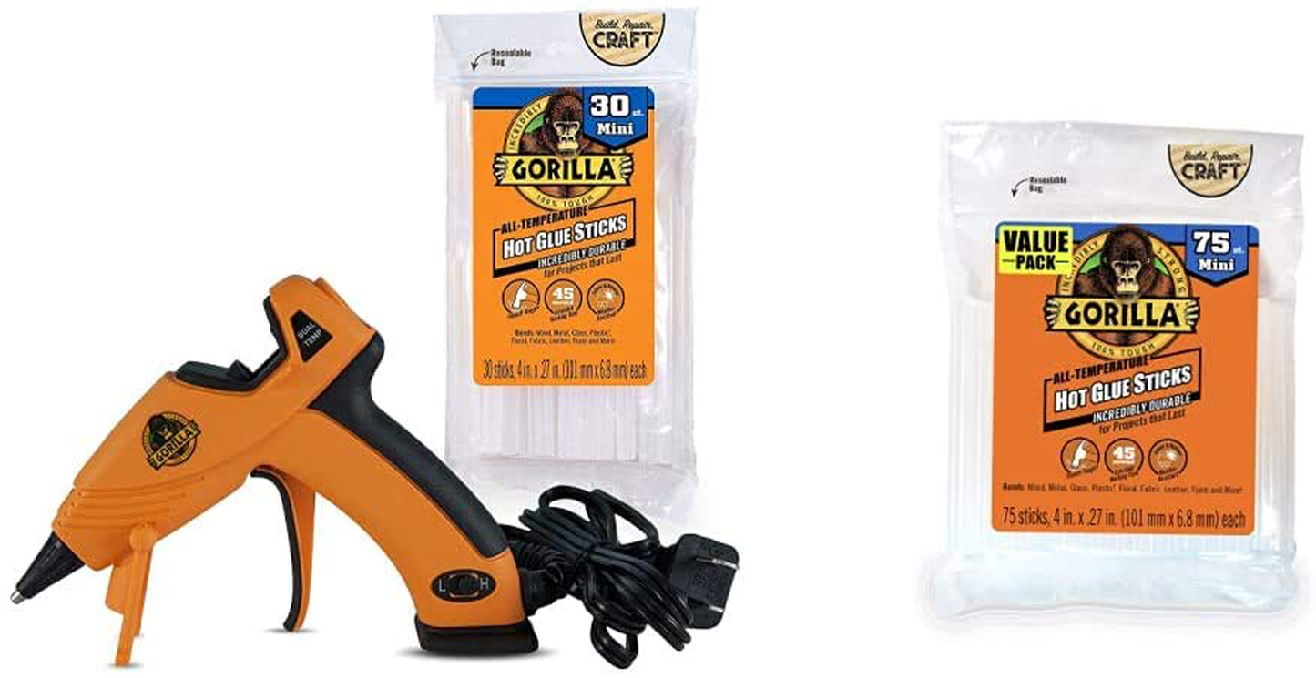 Gorilla Dual Temp Mini Hot Glue Gun Kit with Hot Glue Sticks