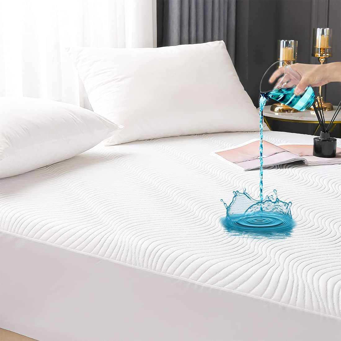 Newspin Queen Size Waterproof Mattress Pad, Quilted 3D Air Fiber Filling Breathable Mattress Protector, 6''-21'' Deep Pocket, Noiseless Bed Cover