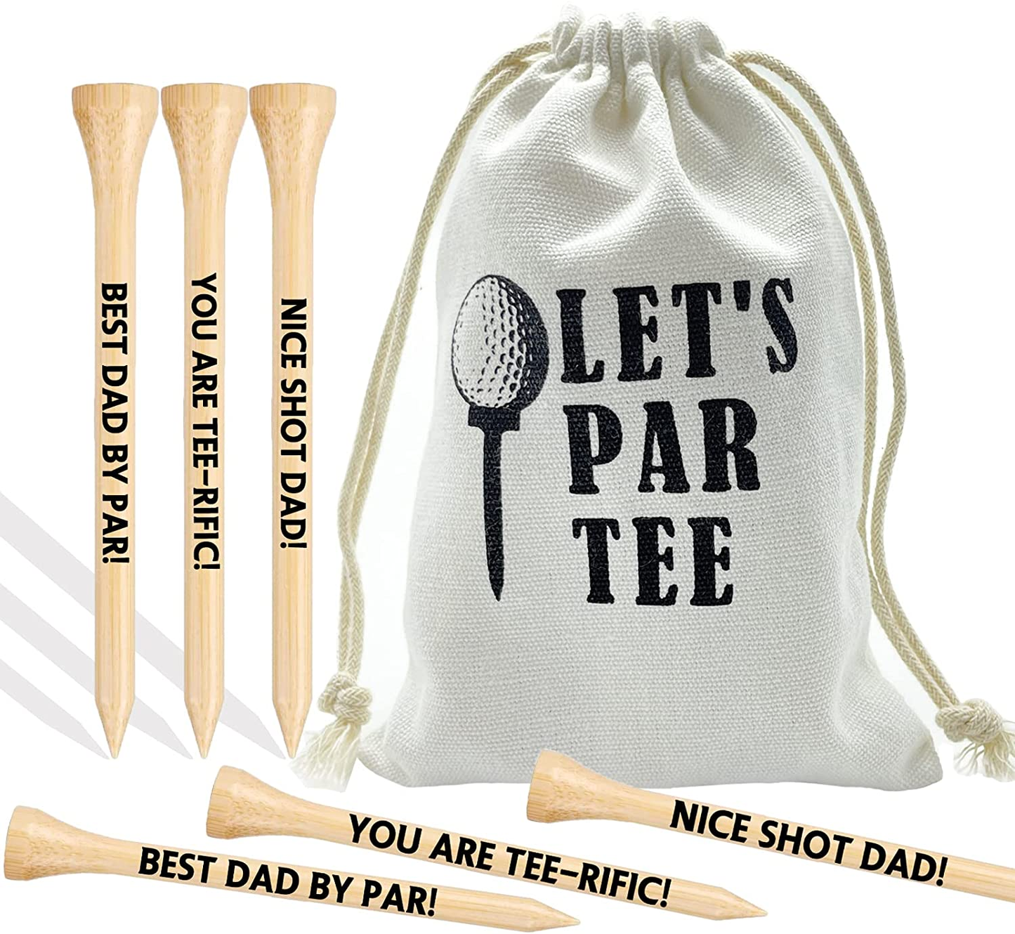 36 Pack 3-1/4 Inch Golf Tees with Bag, Durable Bamboo Golf Tees, Best Dad by Par