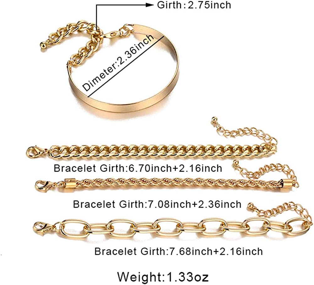 IFKM Gold Bracelets for Women, 14K Gold Plated Dainty Layered Chain Bracelets Adjustable Cute Charm Bangle Link Bracelet Set