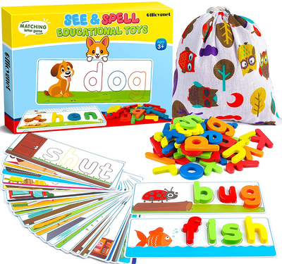 Learning Educational Toys and Gift for 3 4 5 6 Years Old Boys and Girls - See & Spell Matching Letter Game for Preschool Kindergarten Kids - 80 Pcs of CVC Word Builders for Toddler Learning Activities