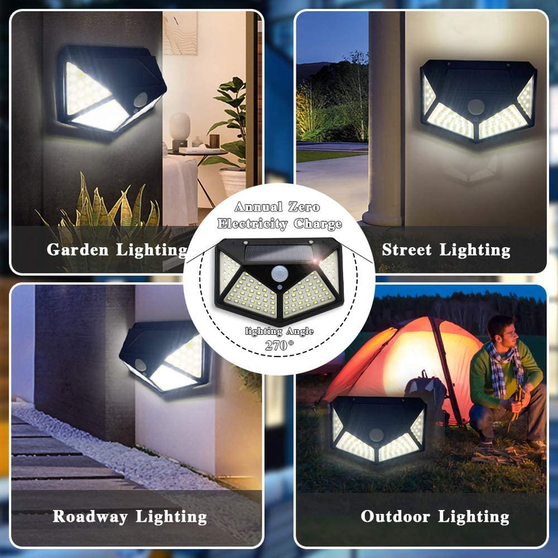2 Pack 100 LED Solar Motion Sensor Outdoor Lights Outdoor with Wide Angle 
