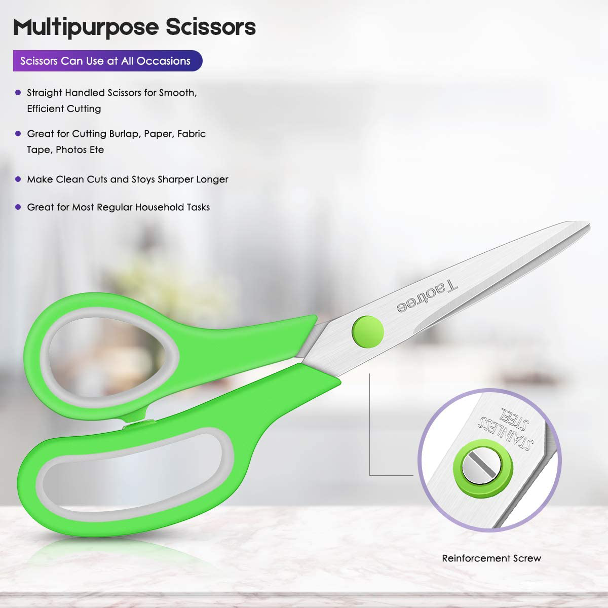 Scissors, Taotree 8" Multipurpose Scissor Bulk Pack Stainless Steel Sharp Scissors for Office Home General Use