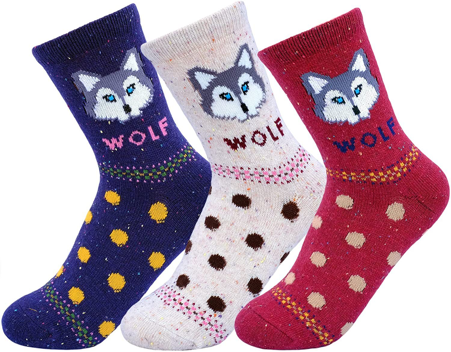 JOYCA & Co. 3-5 Pairs Womens Multicolor Fashion Warm Wool Cotton Thick Winter Crew Socks