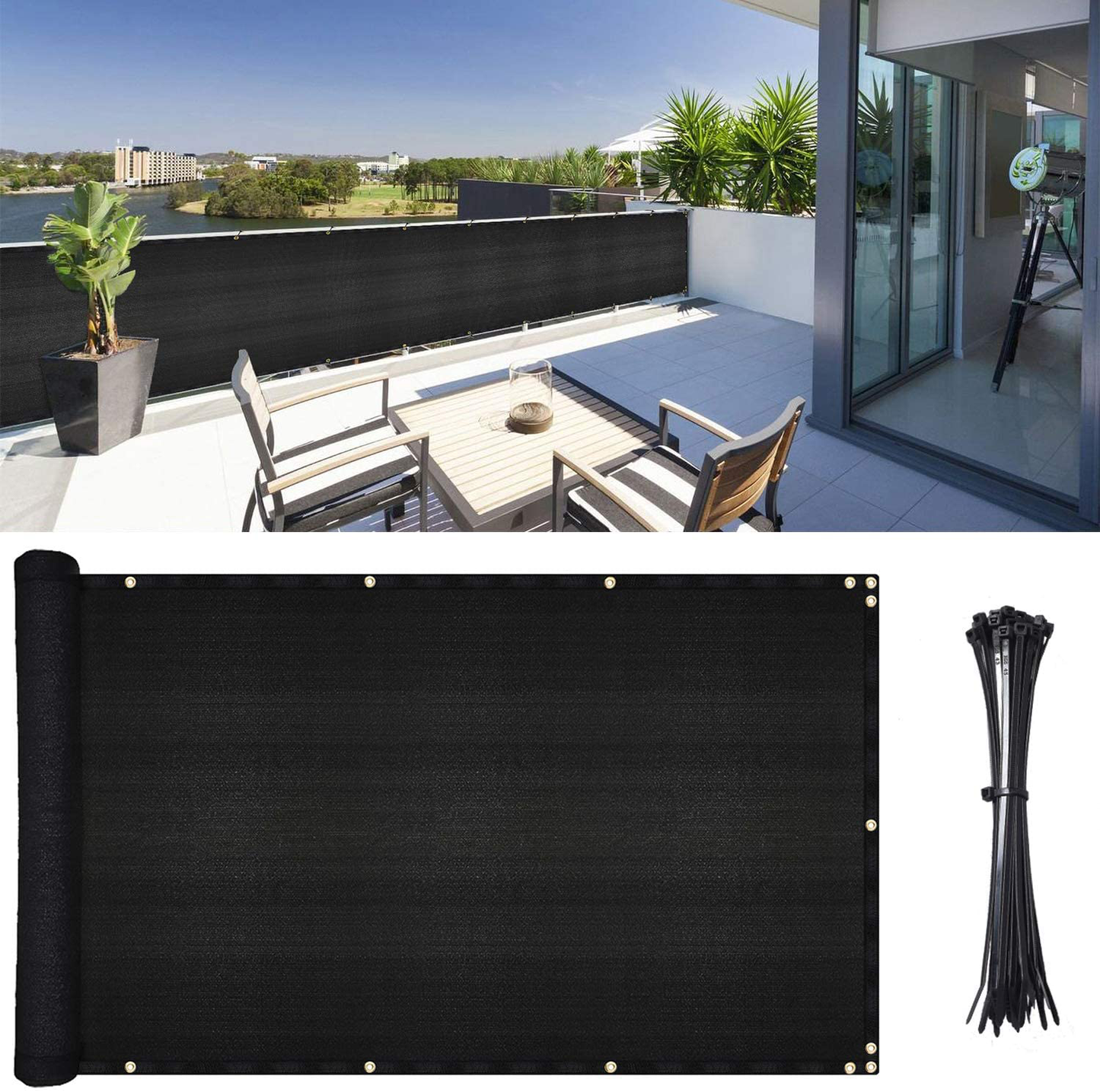 DearHouse Balcony Privacy Screen Cover, 3.5ft x16.5ft Fence Windscreen for Porch Deck, Outdoor, Backyard, Patio, Balcony to Cover Sun Shade, UV-Proof, Weather-Resistant, Includes 35 pc Cable Ties