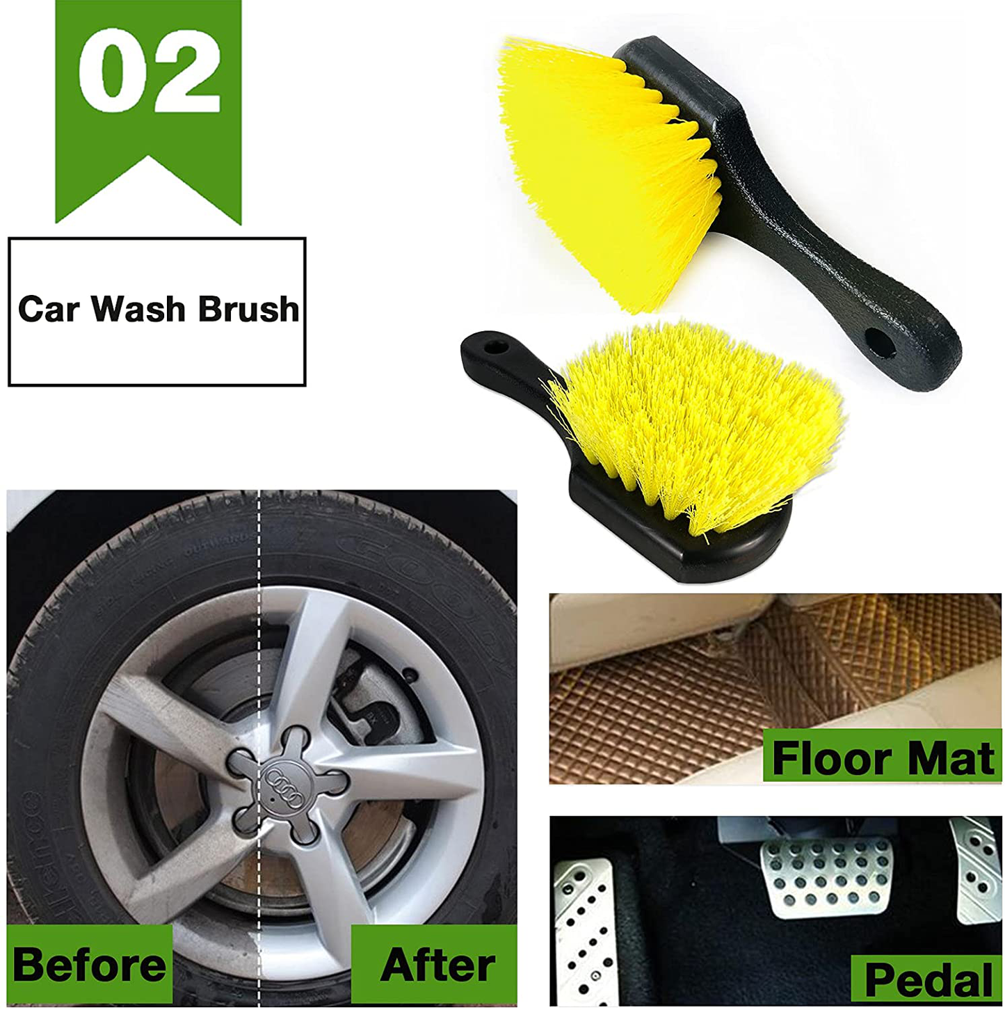 GreatCool 4Pcs Car Wash Brush Kit,Car Wash Mop Mitt with 44.5" Aluminum Long Handle,Car Wash Brush for Wheel Pedal and Floor Mat,Detailing Brush,Car Detailing Towel for Washing Automotive Truck RV