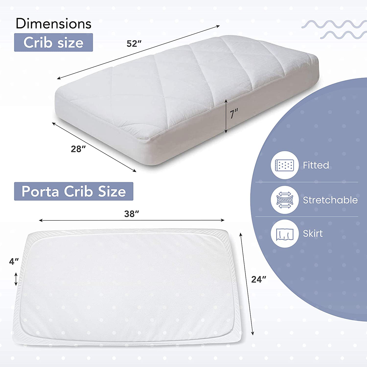 MAXI Fitted Crib Down Alternative Mattress Pad - 100% Cotton, 300 Thread Count (Crib)