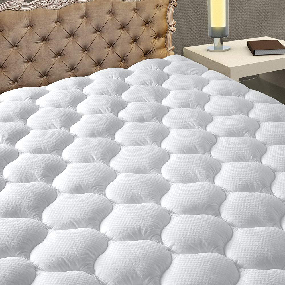 MATBEBY Bedding Quilted Fitted Queen Mattress Pad Cooling Breathable Fluffy Soft Mattress Pad Stretches up to 21 Inch Deep, Queen Size, White, Mattress Topper Mattress Protector