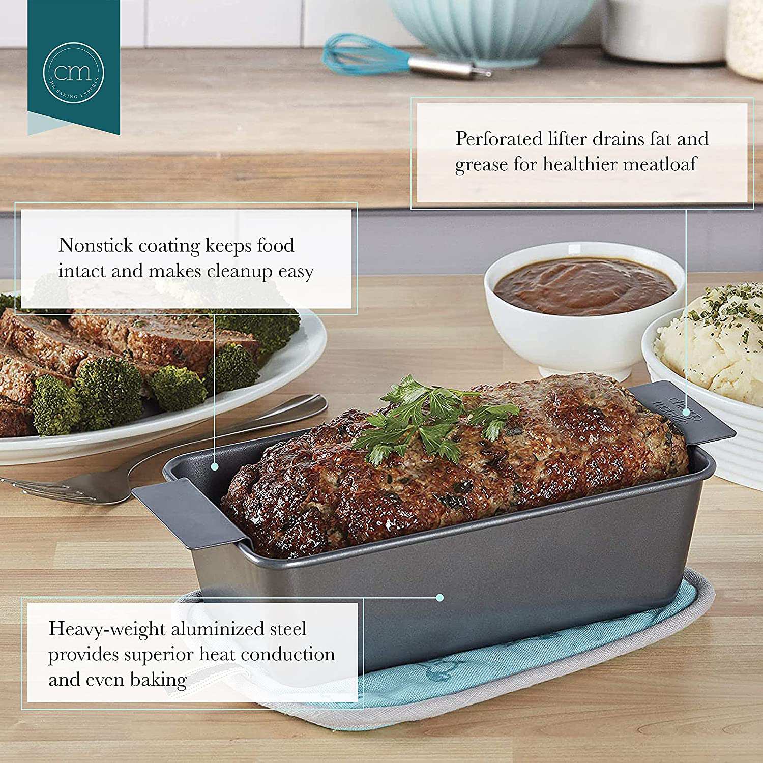 Chicago Metallic Non-Stick 2-Piece Healthy Meatloaf Set, Grey