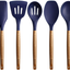 Miusco Non-Stick Silicone Cooking Utensils Set with Natural Acacia Hard Wood Handle, 5 Piece, High Heat Resistant