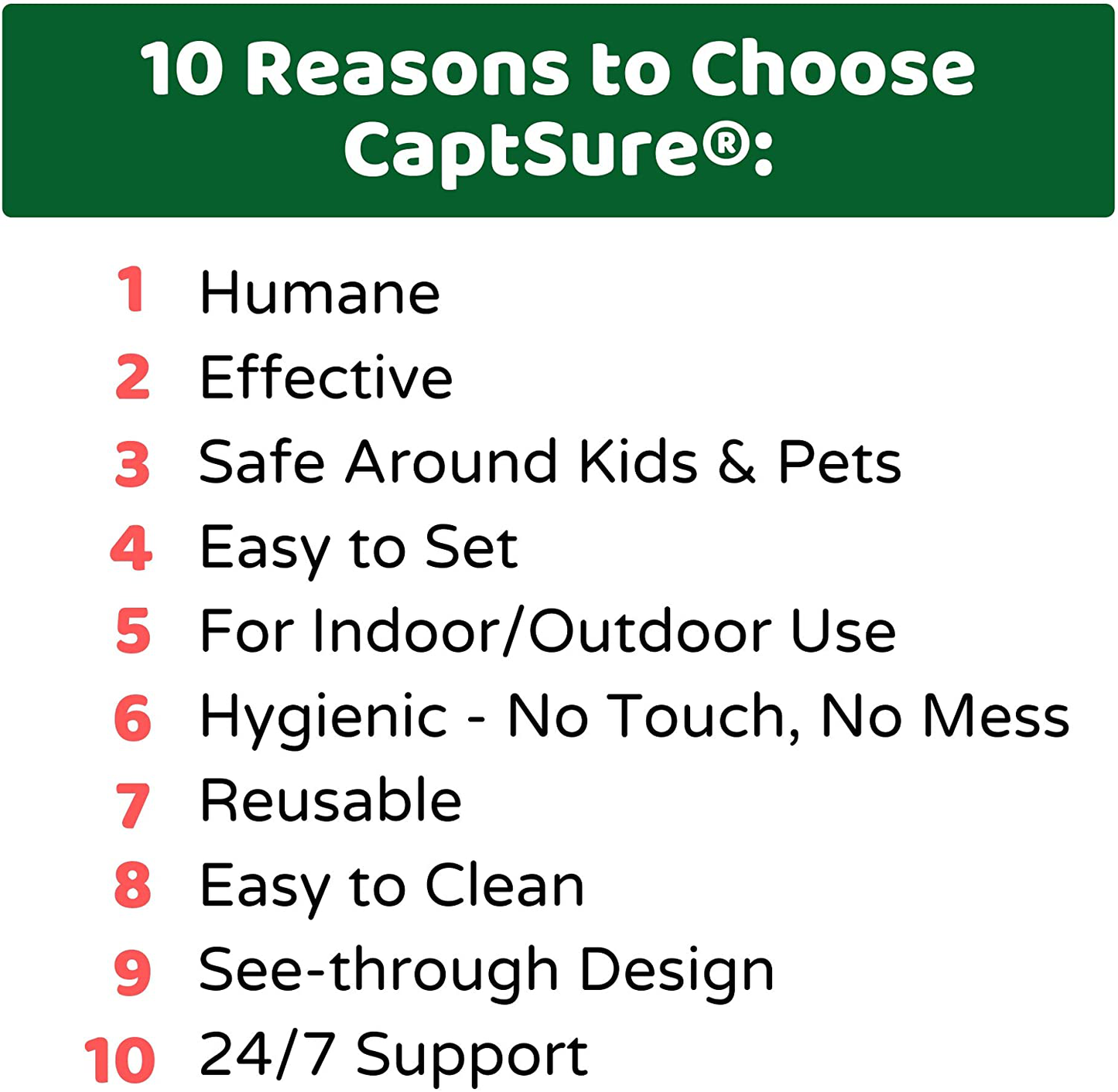 Captsure Original Humane Mouse Traps, Easy to Set, Kids/Pets Safe, Reusable for Indoor/Outdoor Use, for Small Rodent/Voles/Hamsters/Moles Catcher That Works. 2 Pack (Small)