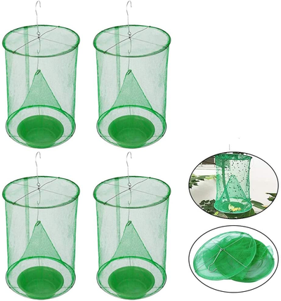 4 Pack Outdoor Ranch Fly Trap, Reusable Fly Traps Outdoor Hanging Cages, Flies Catcher Killer for Farm/Orchard