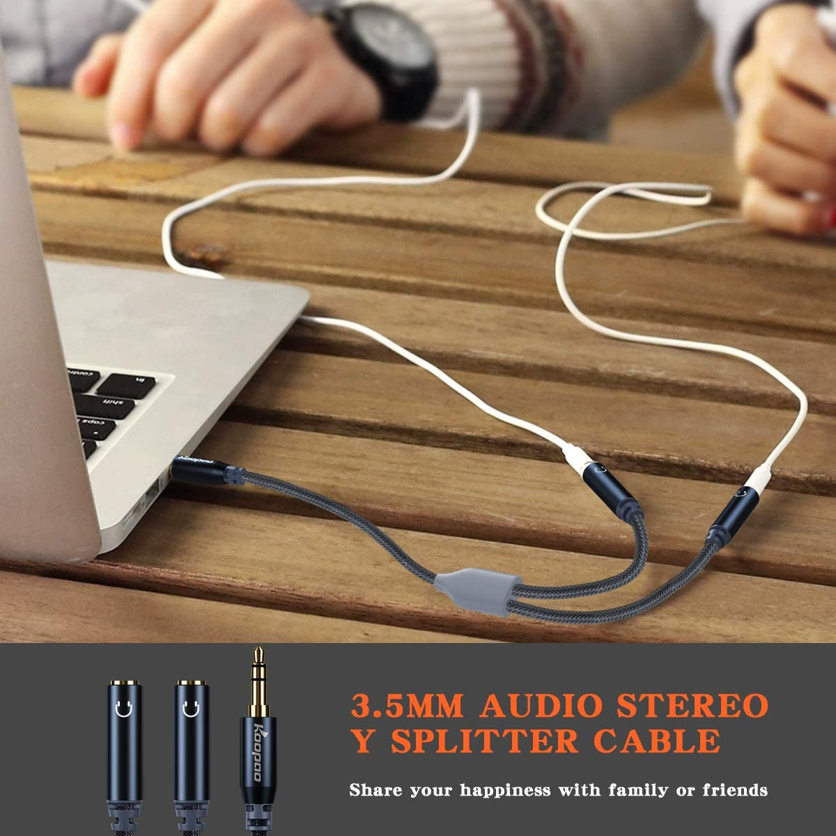 Headphone Splitter, Dual Port 3.5Mm Audio Splitter AUX Cable Nylon-Braided 3.5Mm Male to 2 Female Y Splitter Cable Dual Headphone Jack Splitter for 3.5Mm Standard Headphone Jack