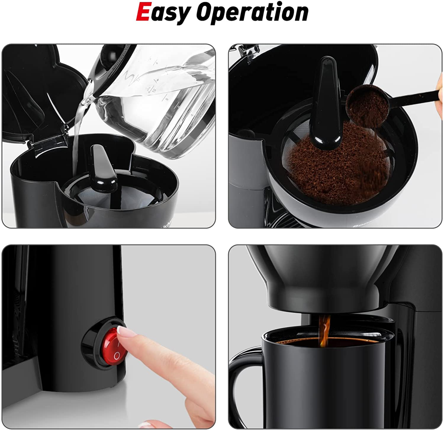 Bonsenkitchen Mini Coffee Maker with Ceramics Mug, Compact One Cup Drip Coffee Machine with Durable Reusable Filter, Portable Coffee Brewer for Home and Office