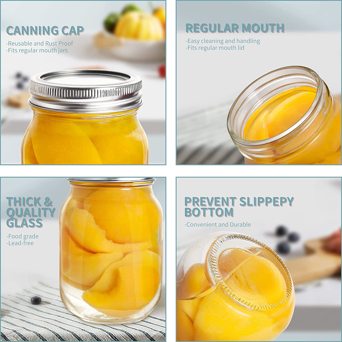 Mason Jars 16 OZ, AIVIKI Glass Regular Mouth Canning Jars with Silver Metal Airtight Lids and Bands for Canning, Jam, Honey, Wedding Favors, Shower Favors, Baby Foods, Food Storage, Overnight Oats, Dry Food, Snacks, Candies, 6 Pack 12 Whiteboard Labels