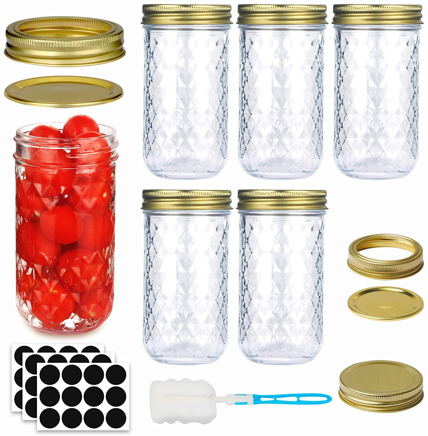 12 OZ Mason Jars Glass Regular Mouth Canning Jars with Airtight Lids & regular Lids,Glass Canning Jars Ideal for Jellies,Yogurt, Drinking, Jam, Salad,Jam,Shower Favors 6pcs